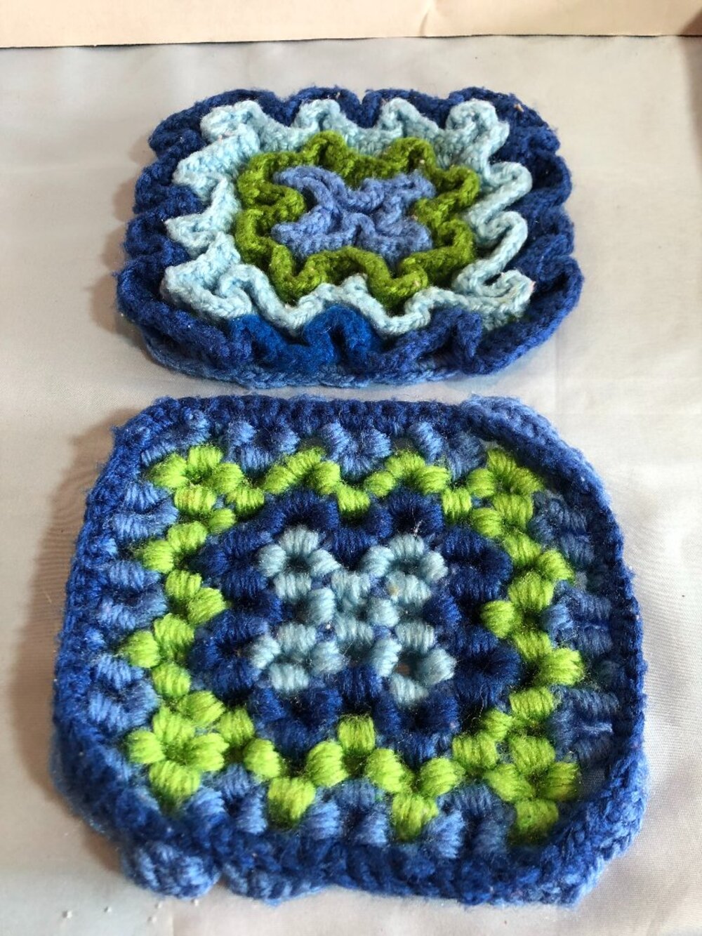 LOT of 2 Blue & Green Handmade Trivets Pot Holders #F77
